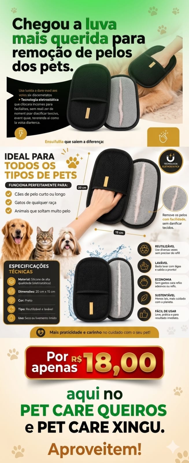 Luva para Remoção de Pelos — oferta na PetCare Xingu