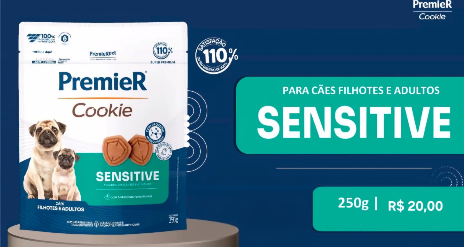 Premier Cookie Sensitive 250g — oferta na PetCare Xingu